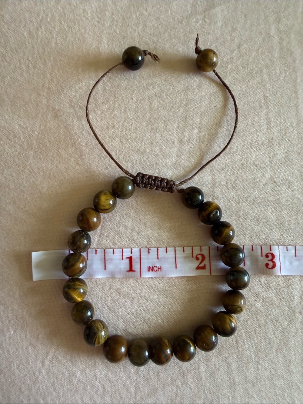 Genuine Gemstone Tiger's Eye Beaded Adjustable Bracelet - Brown NWOT